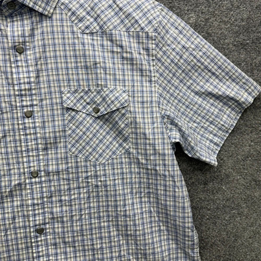 Banana Republic Western Button Shirt Mens XL Blue Short Sleeve Plaid Casual